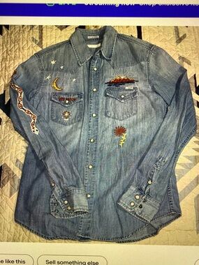ISO (IN SEARCH OF) MOTHER all my exes ‘back in the saddle’ denim shirt size m/l